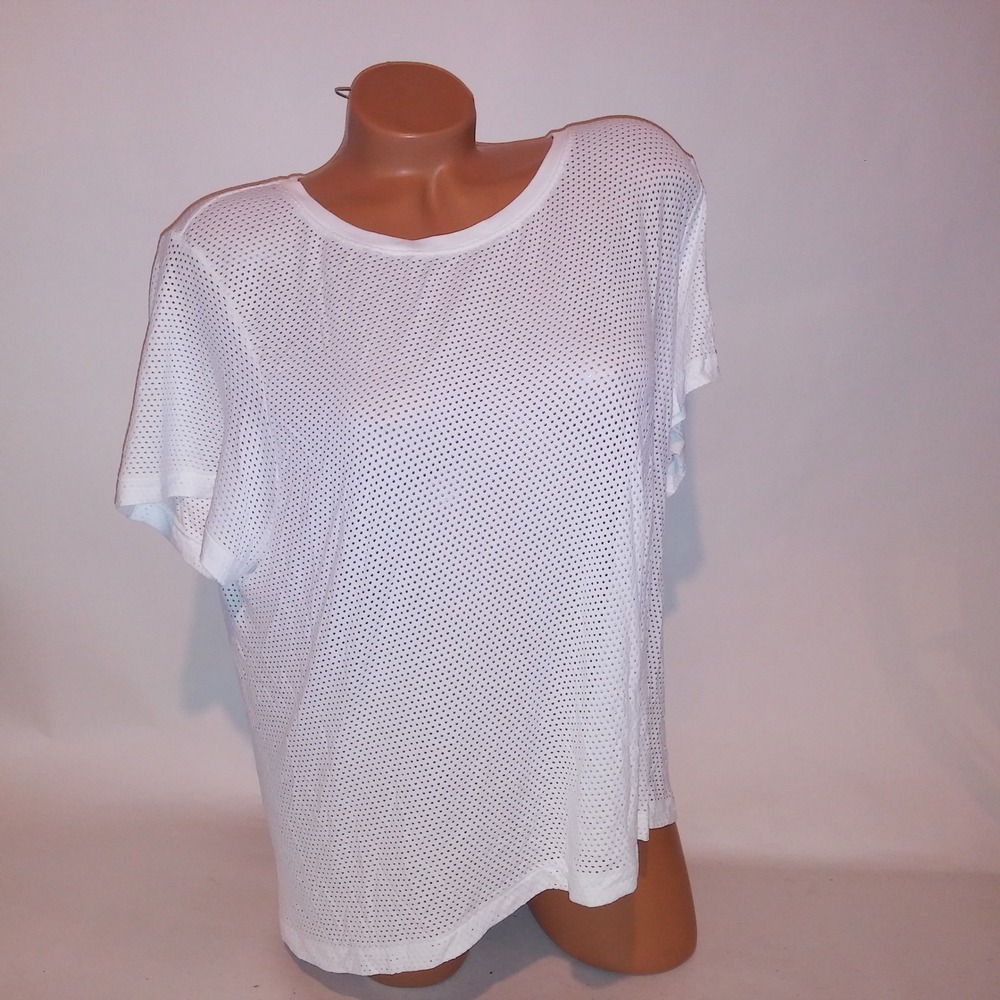 Victoria Secret PINK Jersey Top Shirt XXL 2X White Mesh Solid Short Sleeve New